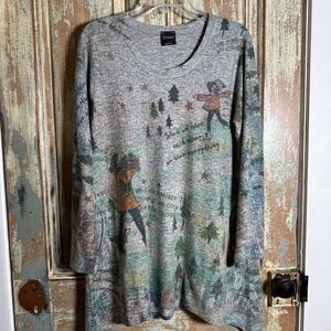 Inoah Women's Crew Neck Long Sleeve Sleeve Top Size Large Sweater Tunic Graffiti